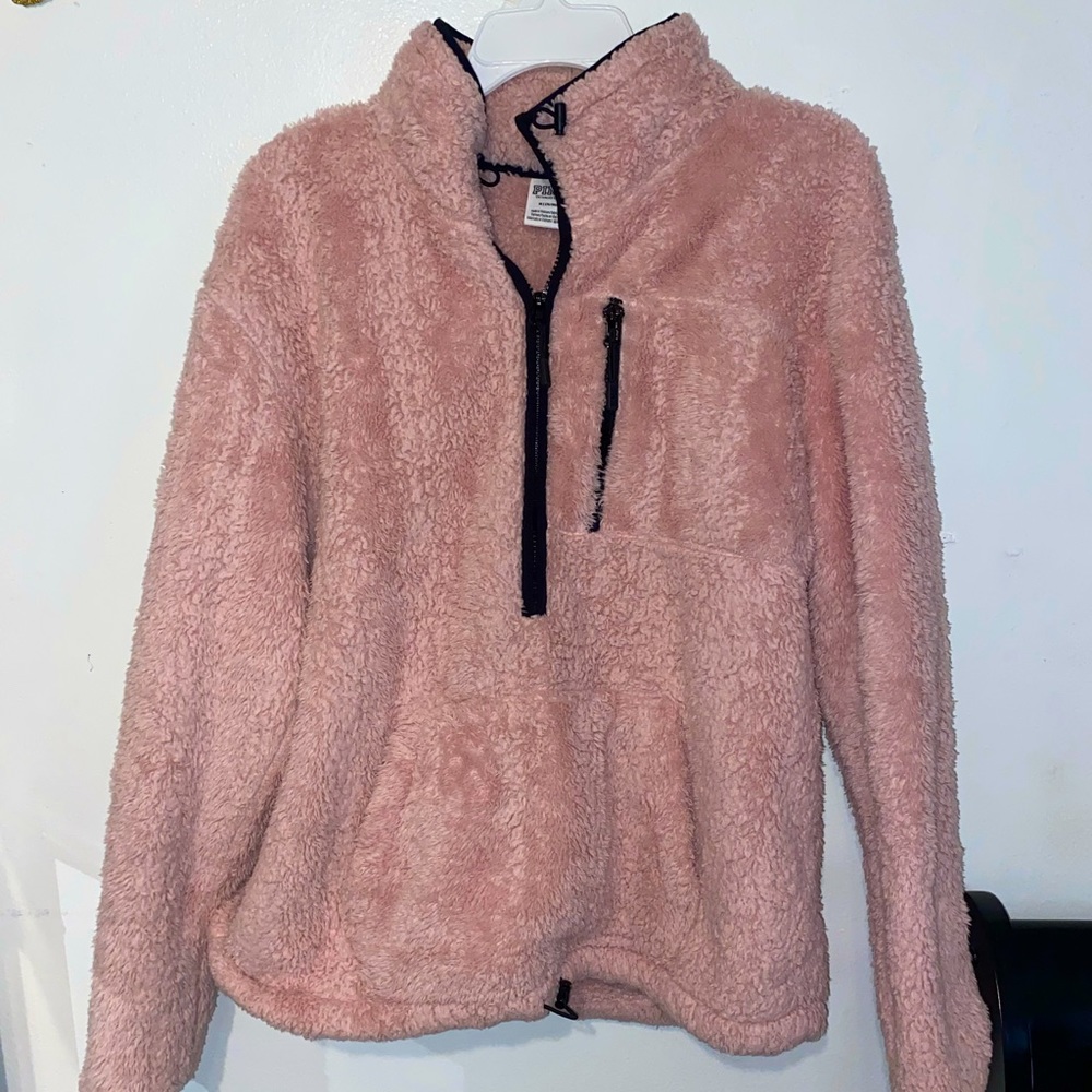PINK Sweaters | Pink Fuzzy Sweater, Half Zip | Color: Pink | Size: M |